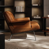 Mid-Century Leather Armchair Lounge Chair with Ottoman