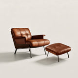 Mid-Century Leather Armchair Lounge Chair with Ottoman