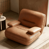 Curved Leather Lounge Chair with Armrests for Living Room