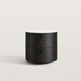 Black Round Nightstand with 2 Drawers for Bedroom