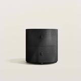 Black Round Nightstand with 2 Drawers for Bedroom