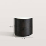 Black Round Nightstand with 2 Drawers for Bedroom