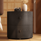 Black Round Nightstand with 2 Drawers for Bedroom