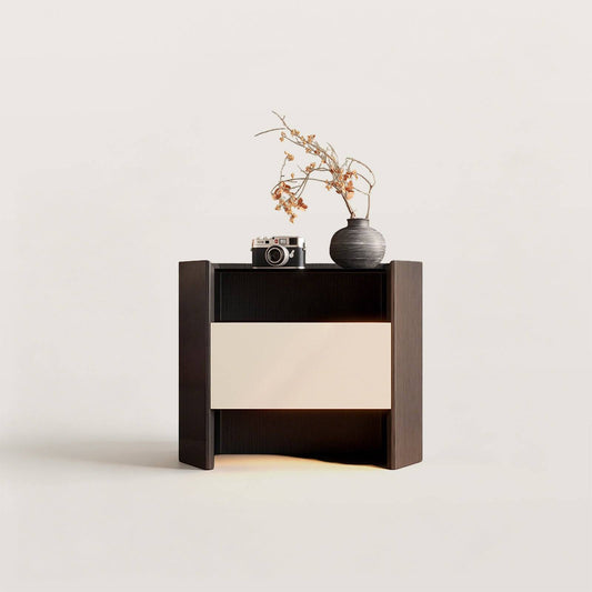 Diamond Shaped Nightstand with Glass Top and Open Shelf