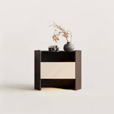 Diamond Shaped Nightstand with Glass Top and Open Shelf