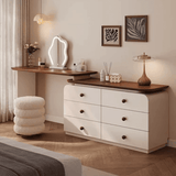 Extendable Cream Makeup Vanity with 6-Drawer Dresser