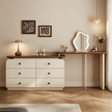 Extendable Cream Makeup Vanity with 6-Drawer Dresser