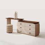 Extendable Cream Makeup Vanity with 6-Drawer Dresser