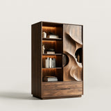 Ash Wood Display Cabinet with 4-Tier Shelving for Storage
