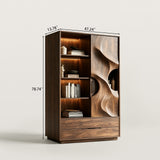 Ash Wood Display Cabinet with 4-Tier Shelving for Storage