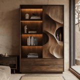 Ash Wood Display Cabinet with 4-Tier Shelving for Storage