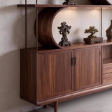 Oriental Wave-Curved Wood Display Cabinet with 4 layers