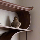 Oriental Wave-Curved Wood Display Cabinet with 4 layers