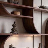 Oriental Wave-Curved Wood Display Cabinet with 4 layers