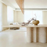Sculptural Marble Dining Table with Wavy Pedestal Base