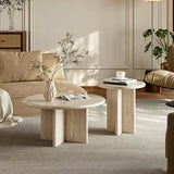 Natural Round Marble Coffee Table with Sculptural Pedestal Base