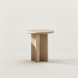 Natural Round Marble Coffee Table with Sculptural Pedestal Base