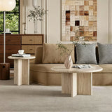 Natural Round Marble Coffee Table with Sculptural Pedestal Base