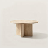 Natural Round Marble Coffee Table with Sculptural Pedestal Base