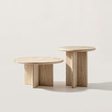 Natural Round Marble Coffee Table with Sculptural Pedestal Base