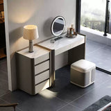 Sintered Stone Makeup Vanity with 4-Drawer Side Cabinet