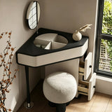 Corner Makeup Vanity with Rotating Storage and Side Drawers