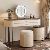 Makeup Vanity Table with LED Mirror and Round Side Cabinet