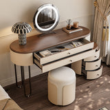 Makeup Vanity Table with LED Mirror and Round Side Cabinet