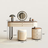 Makeup Vanity Table with LED Mirror and Round Side Cabinet