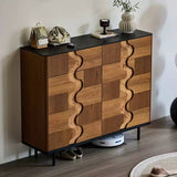 Entryway Shoe Cabinet with Textured Wavy Door and Adjustable Layer