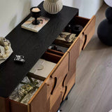 Entryway Shoe Cabinet with Textured Wavy Door and Adjustable Layer