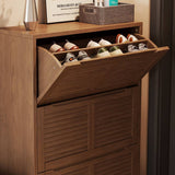 Louvered Flip-Down Shoe Cabinet with Natural Wood Grain