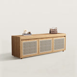 Entryway Rattan Shoe Cabinet with Flip-Top Shoe Changing Stool