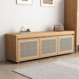 Entryway Rattan Shoe Cabinet with Flip-Top Shoe Changing Stool