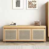 Entryway Rattan Shoe Cabinet with Flip-Top Shoe Changing Stool