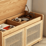 Entryway Rattan Shoe Cabinet with Flip-Top Shoe Changing Stool