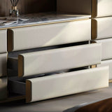 Cream Leather Storage Dresser Set with Sintered Stone Top