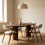 Curved Wood Dining Chair Armchair with Leather Cushion