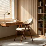 Curved Wood Dining Chair Armchair with Leather Cushion