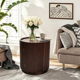 Round Fluted Wooden Nightstand with Hidden Door