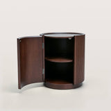 Round Fluted Wooden Nightstand with Hidden Door