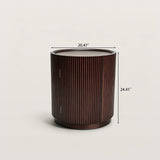 Round Fluted Wooden Nightstand with Hidden Door