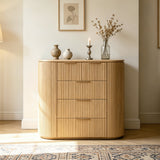 Oak 5-Drawer Curved Dresser with Soft-Close Drawers