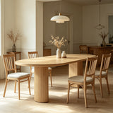Oak Oval Dining Table with Vertical Fluted Base for 4-10 People