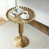 Golden Side Table End Table with Delicate Floral Leaf Pattern