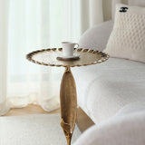 Golden Side Table End Table with Delicate Floral Leaf Pattern
