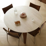 Sintered Stone Round Dining Table with Curved Wood Legs