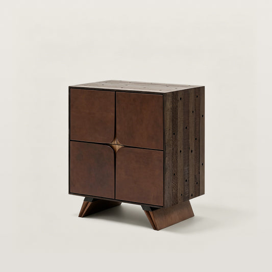 Vintage Side Storage Cabinet with 3 Leather Drawers