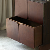 Vintage Side Storage Cabinet with 3 Leather Drawers