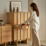 Sideboard Storage Cabinet with Slatted Natural Wood Doors